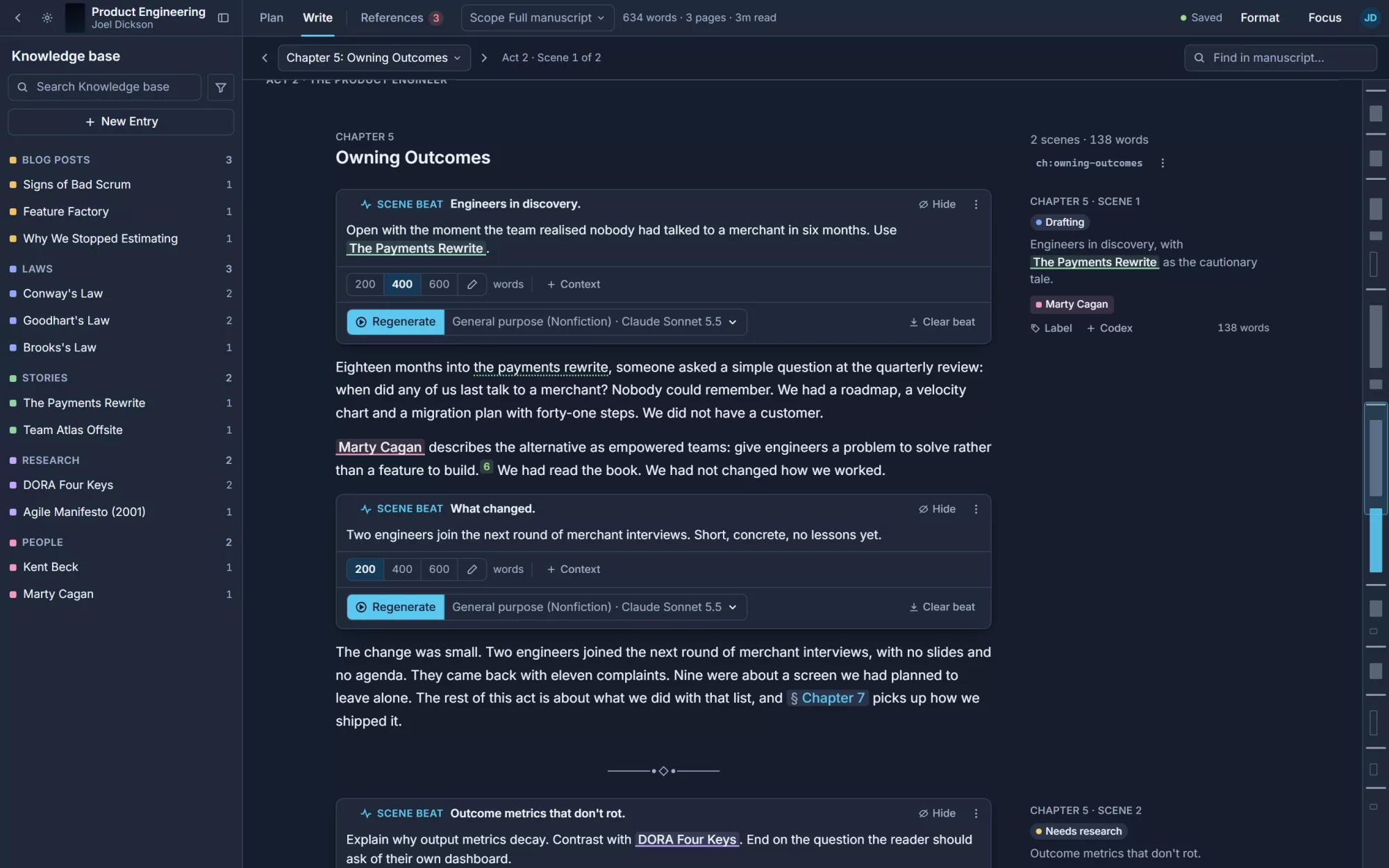 The Codex Write screen in dark mode
